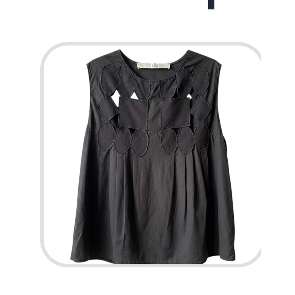 Tela Black Geometric Cut Out Babydoll  chic modern cotton feminine minimalist